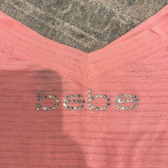 Pink Crystal Logo Short Sleeve Medium Size Bebe Brand Great Condition - Picture 3 of 5